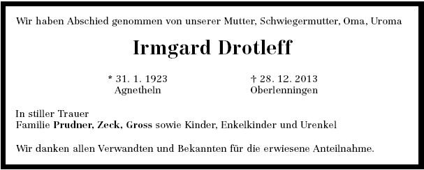 Rottmann Irmgardl 1923-2013 Todesanzeige